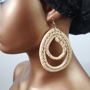 Stylish Tan Woven Hoop Earrings